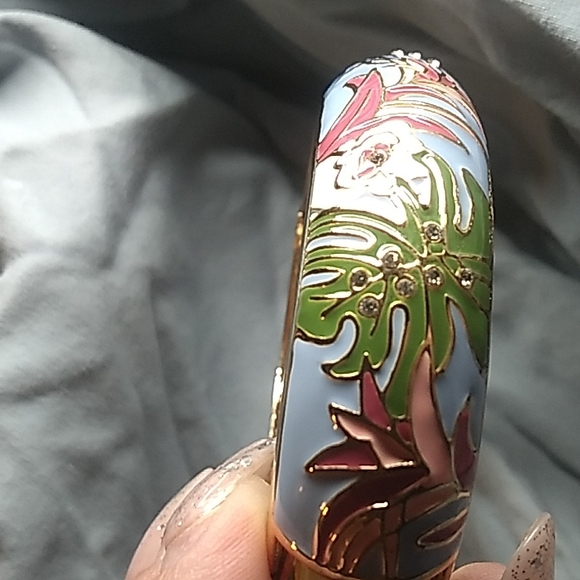 Enamel inlay with rhinestones vintage bracelet from Palm Springs California - Picture 2 of 7